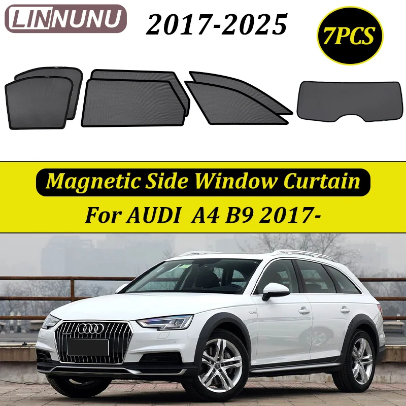 

LINNUNU For AUDI A4 B9 2017-2025 three boxes Car Curtain Side Window Magnetic Sunshade Mesh Summer Sun UV Protection accessories