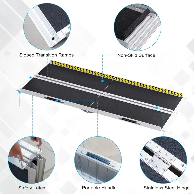 Portable Wheelchair Ramp 6FT, Non-Slip Aluminum Folding Handicap Ramp, Door Threshold Wheelchair Ramps for Home