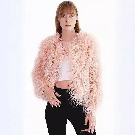 

Autumn Winter New Women's Tibetan Lamb Fur Coat-Curly Short Jacket Cropped Furry Top Warm Outerwear for Cold Weather