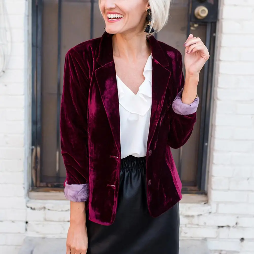 Office Lady Blazer autunno tinta unita Slim monopetto blazer donna moda velluto caldo bavero abiti cappotto Blazer mujer