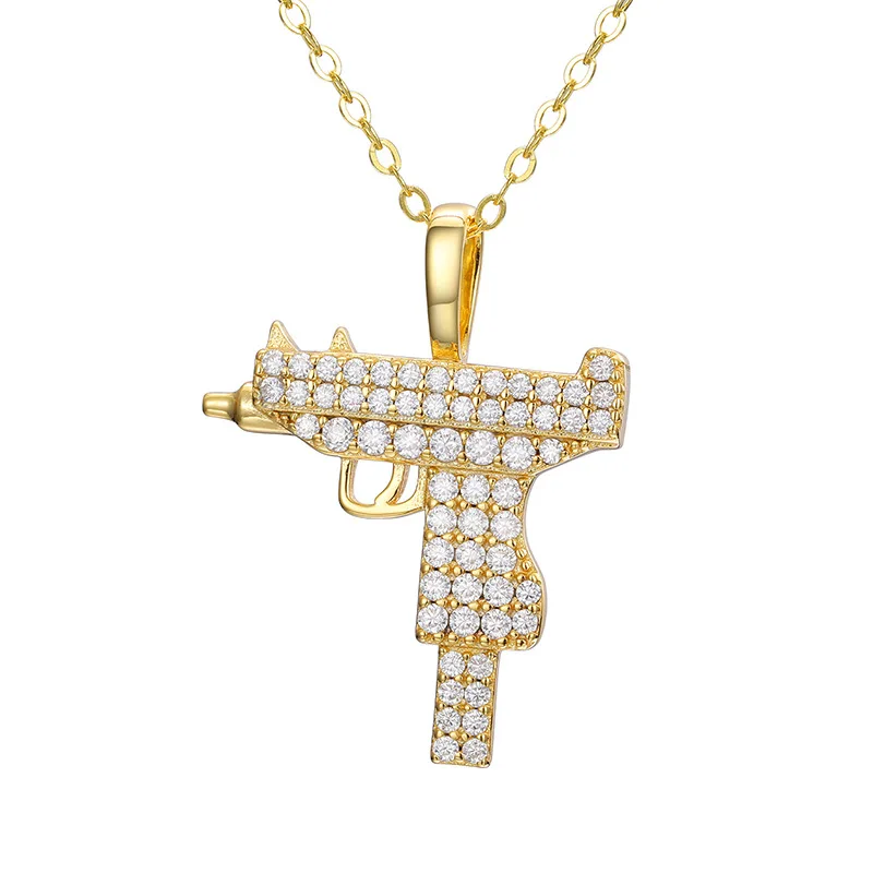 S925 Sterling Silver Moissanite Claw Bling Ice Out UZI Submachine Gun CS GO Pendants Necklaces for Men Rapper Jewelry Gift