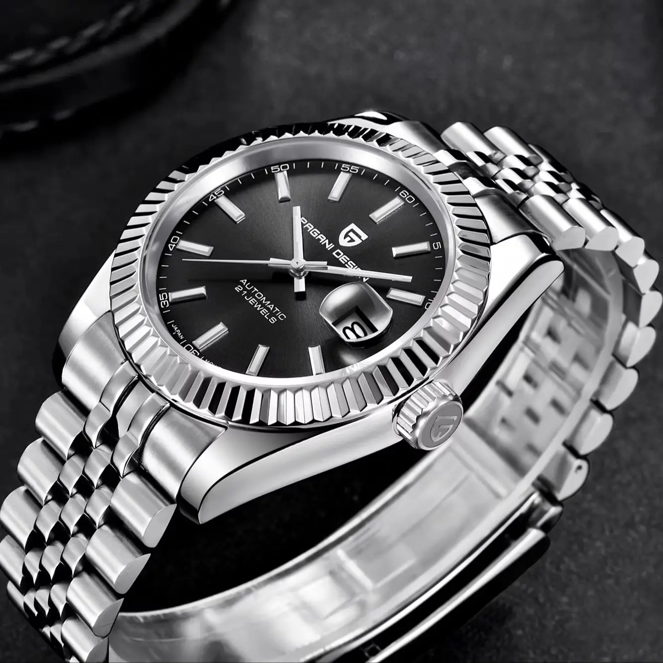 PAGANI DESIGN Mens Top-Tier Formal Mechanical Watches Restrained Luxury Stainless Sapphire Date Window Luminous Waterproof Watch