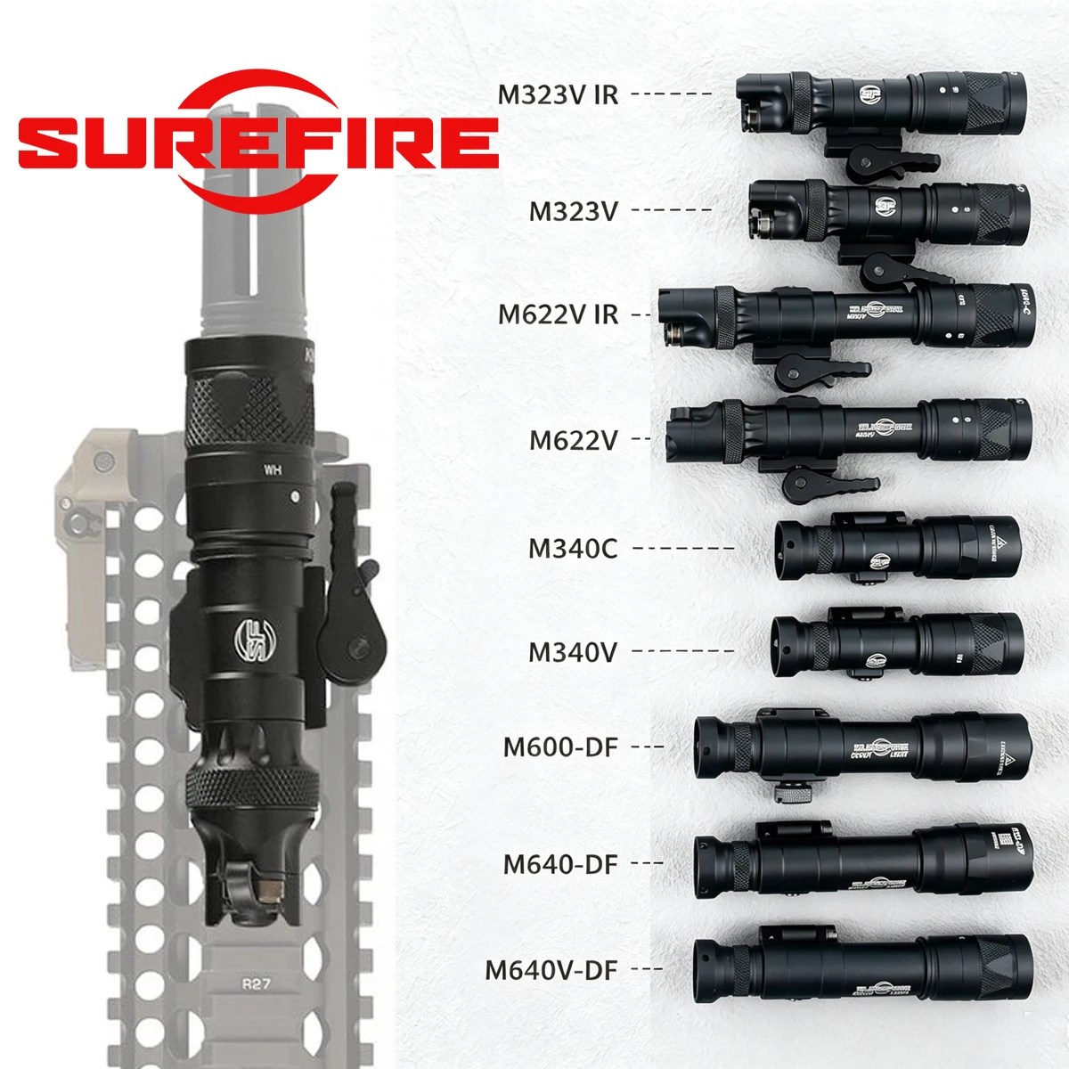 Tactical Surefire M323 M622 M340C M640 DF Flashlight Strobe Led Scout Light 20mm Picatinny Rail Mlok Mount Airsoft Hunting Lamp