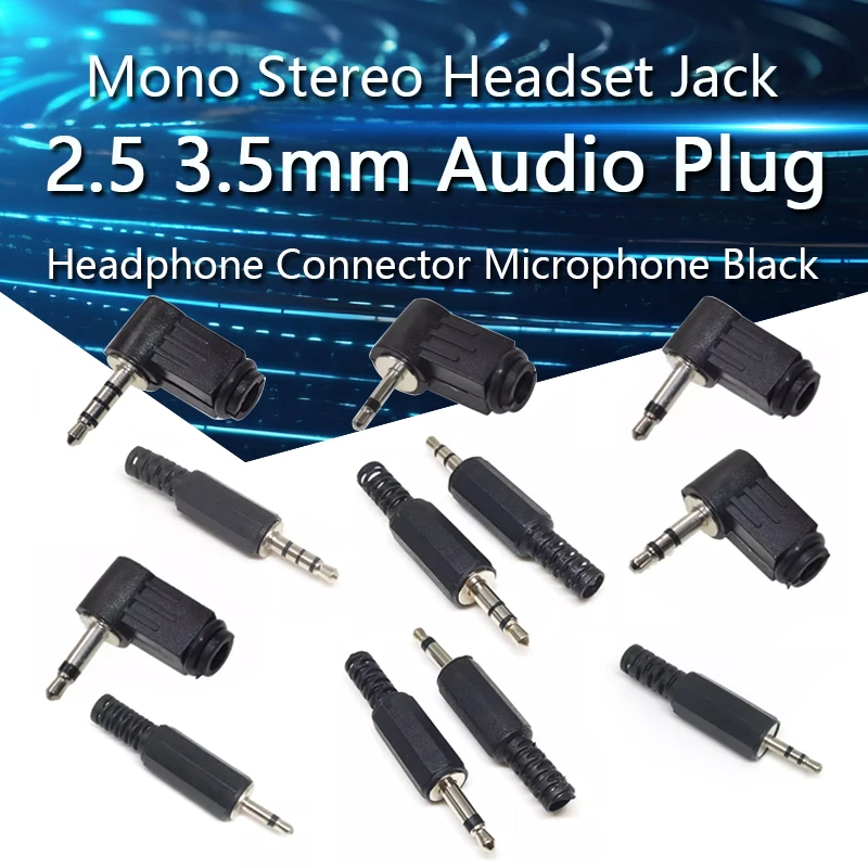 

5Pcs 2.5mm / 3.5mm Audio Plug Mono Stereo Headset Jack Headphone Connector Microphone Black Audio Plug Jack Adapter Connector