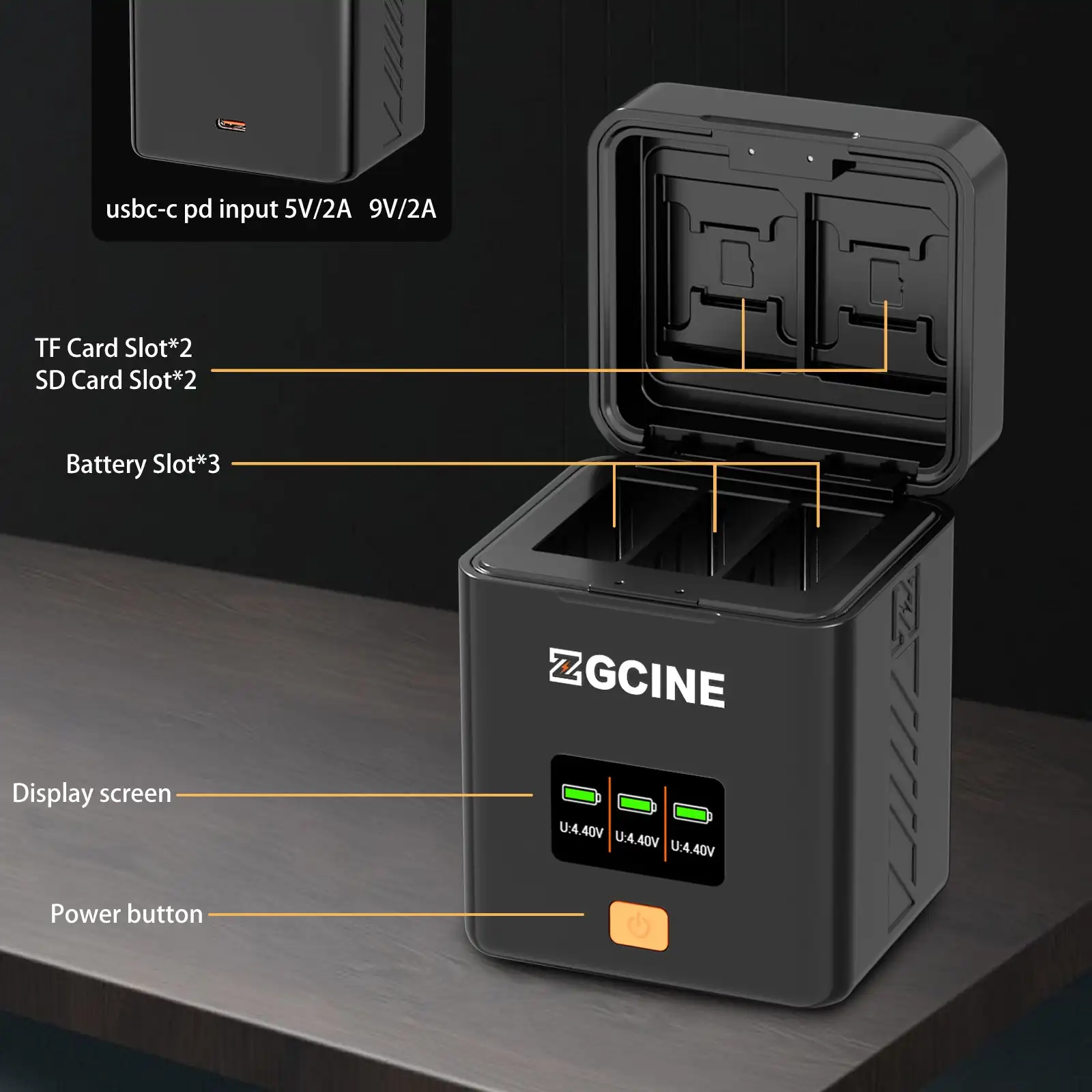ZGCINE Charging Case For GoPro Hero 13 USB C PD Fast Dual Charger With OLED Screen Storage Box Action Camera Battery Accessories