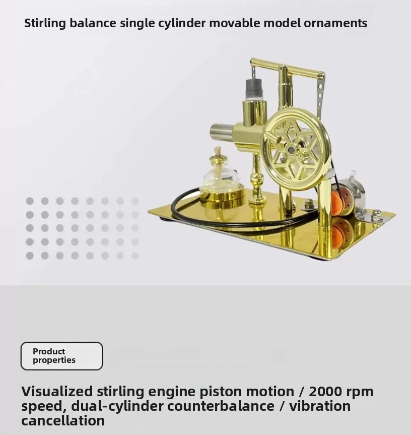 Single cylinder Stirling engine model Power generation unit External combustion hot gas engine model