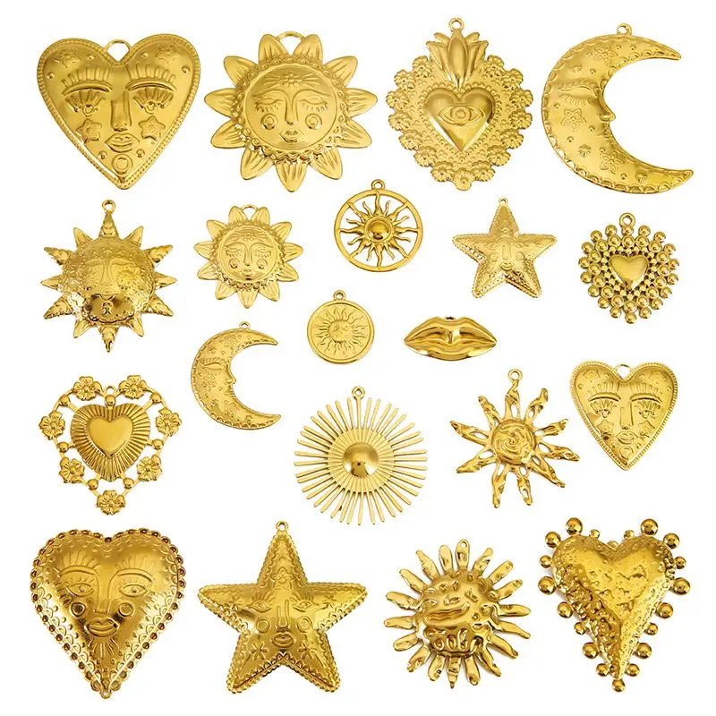 4pcs Stainless Steel Smile Face Sun Charm Eye Moon Heart Large Pendant for Women DIY Necklace Earring Jewelry Making Accessories