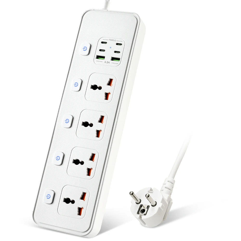 

Extension Board EU Plug Power Strip Socket With 6 USB 2M Cable Line Board 13A 250V 3250W Surge Protector With Independent Switch