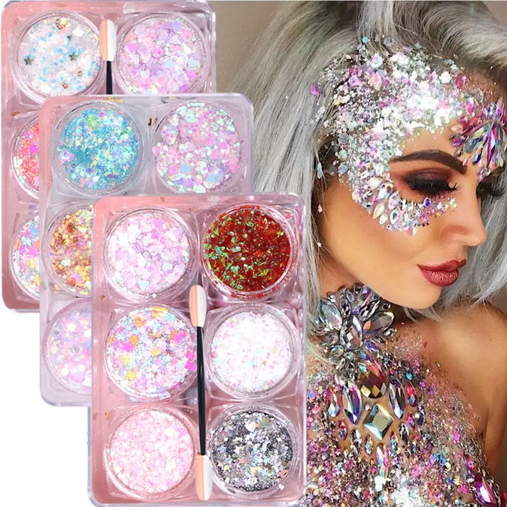 Sombra de ojos brillo Gel crema cara pelo cuerpo uñas brillo Luna corazón estrella EWW maquillaje suelto N Festival Gel decoraciones lentejuelas F6U1