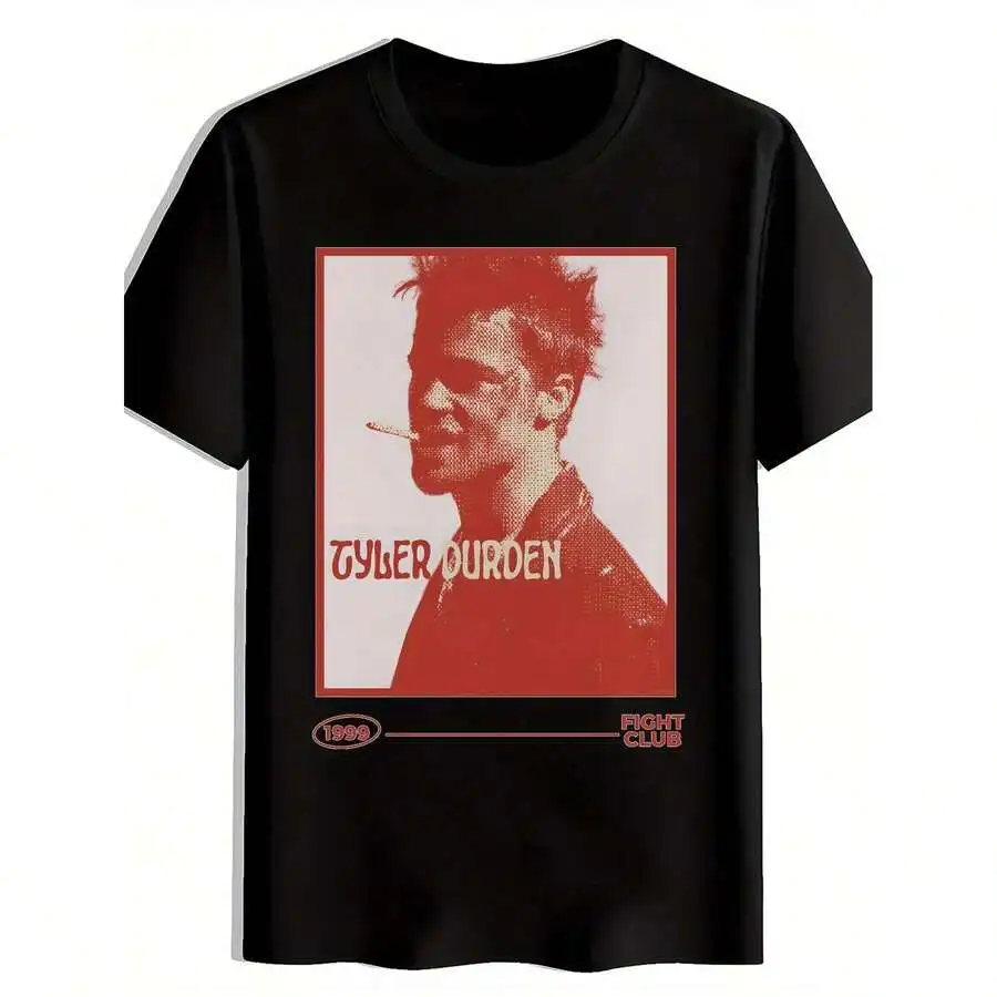 Men'S Red Graphic T-Shirt With Tyler Durden Silhouette & Cigarette Print - Casual Summer Short Sleeve