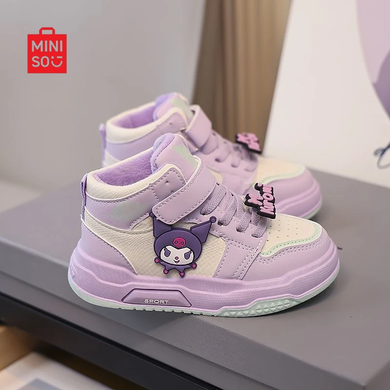 

Высокие кроссовки Kuromi Miniso 2025 года, парусиновая обувь на флисовой подкладке для девочек, студенческая мода в корейском стиле