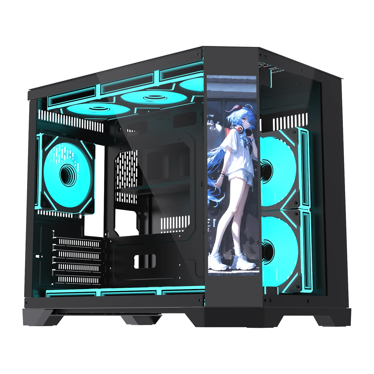 LCD Screen Display PC Gaming Case MATX Mid Tower Gamer Case Micro Desk Casing Tempered Glass Computer Cabinet Chassis
