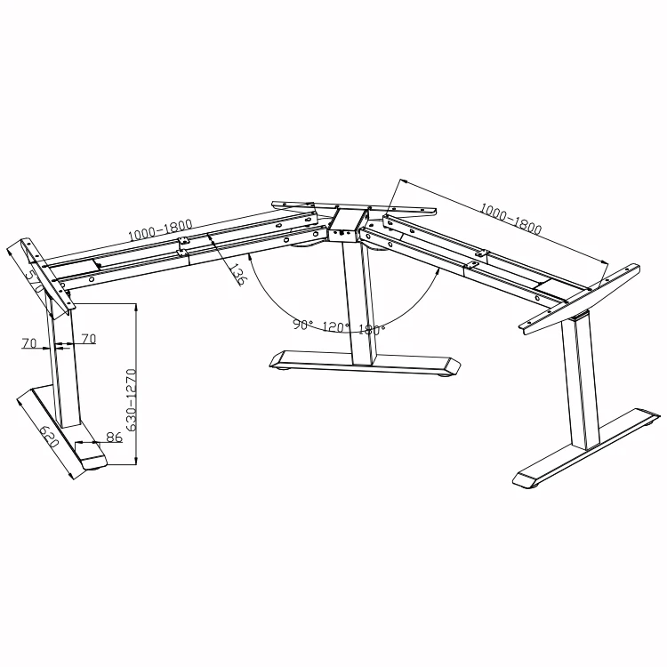 Three Leg Corner Electric Lifting Table L-shaped Standing Computer Desk Automatically Adjustable Stand Desk