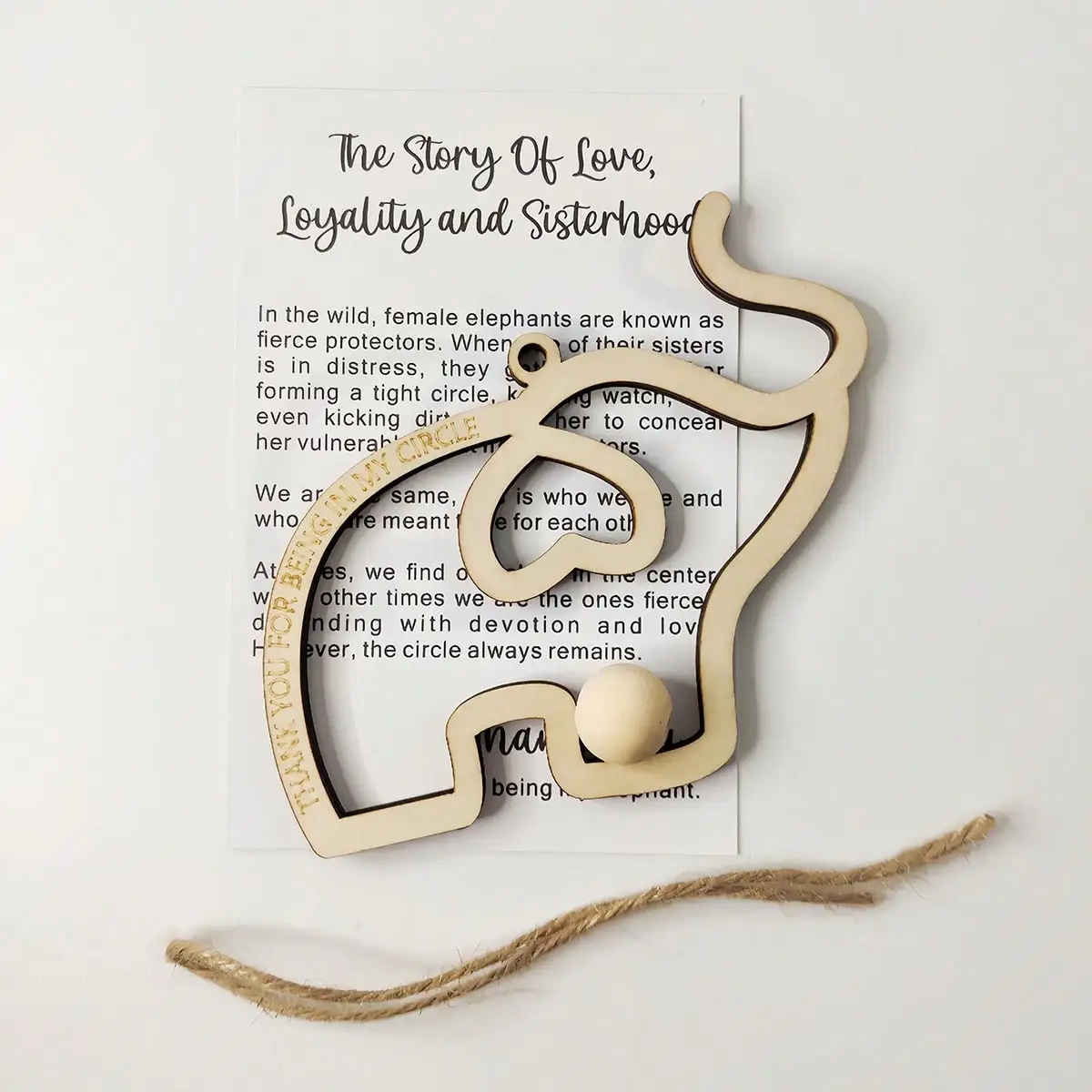 1pc Friendship Elephant Card, Wooden Elephant Christmas Ornament With Story - Image 5