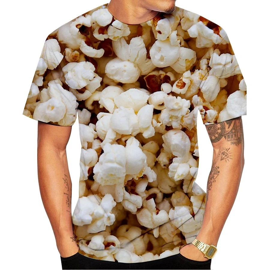 Summer Fashion New Popcorn Fun Pattern Men\'s Printed T-shirt Street Harajuku Short Sleeve Plus Size Round Neck Top