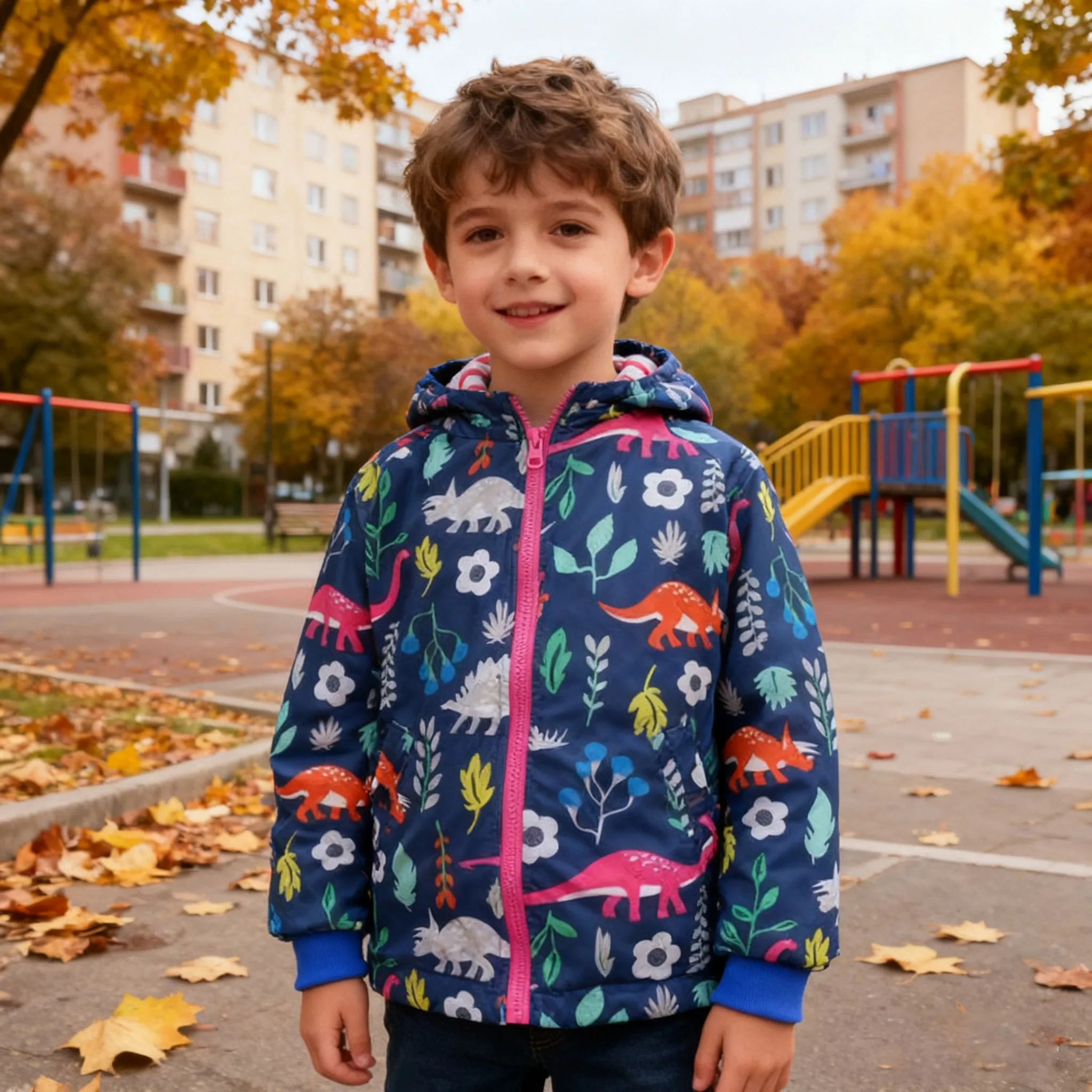 Autumn winter Toddler Baby Boys Girls Hooded Jacket Windbreaker Fashion Boys Dinosaur Print Coat Long Sleeve raincoat Lightweigh
