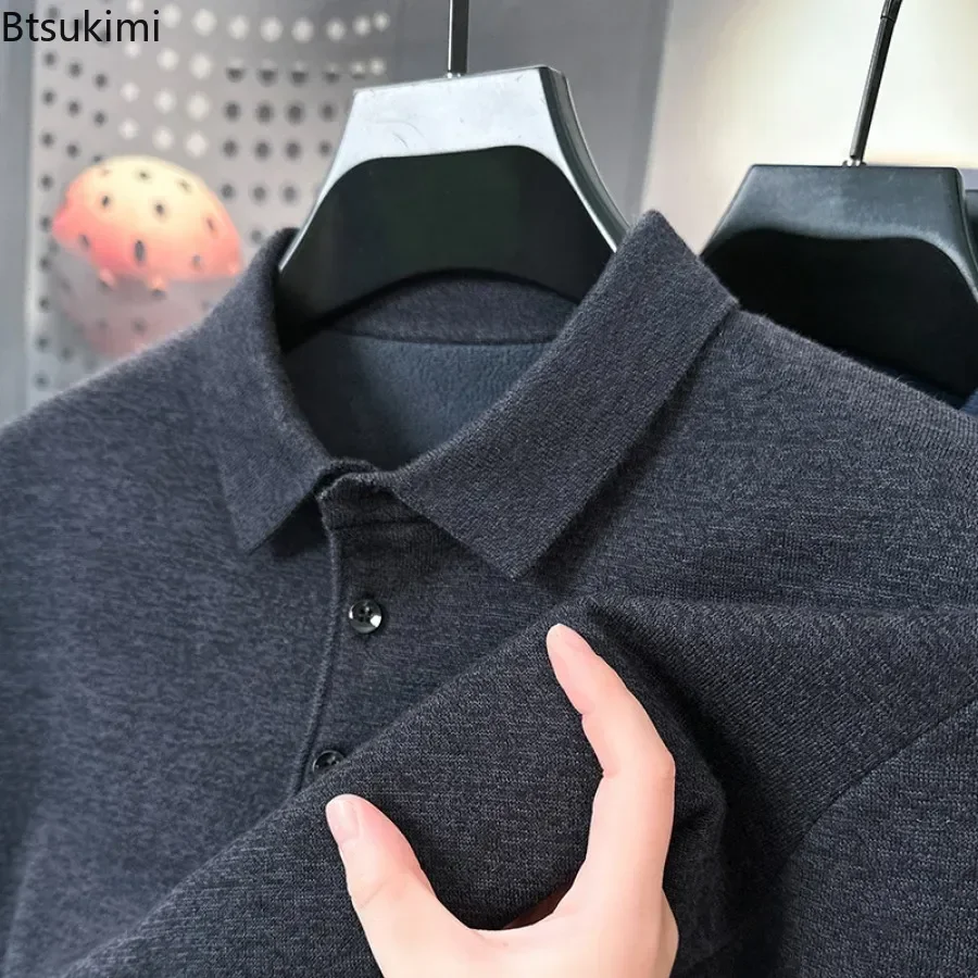 

2025 Autumn Winter Men's Wool Knitwear Sweaters Lapel Button Thick Warm Pullover Korean Business Casual Polo Shirt Men Sweaters