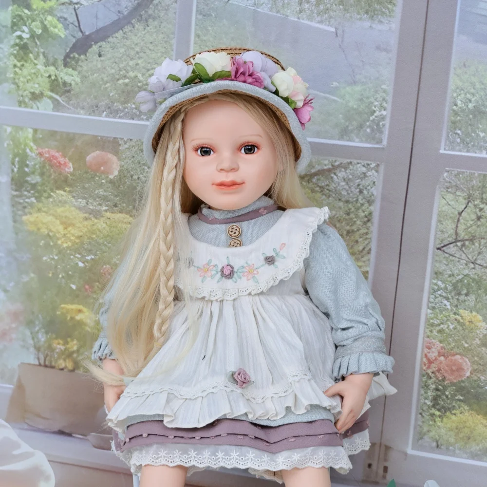 Cloveray boneca de porcelana realista original, 22 polegadas, estilo retrô europeu, boneca de cerâmica sentada, arte colecionável de alta qualidade