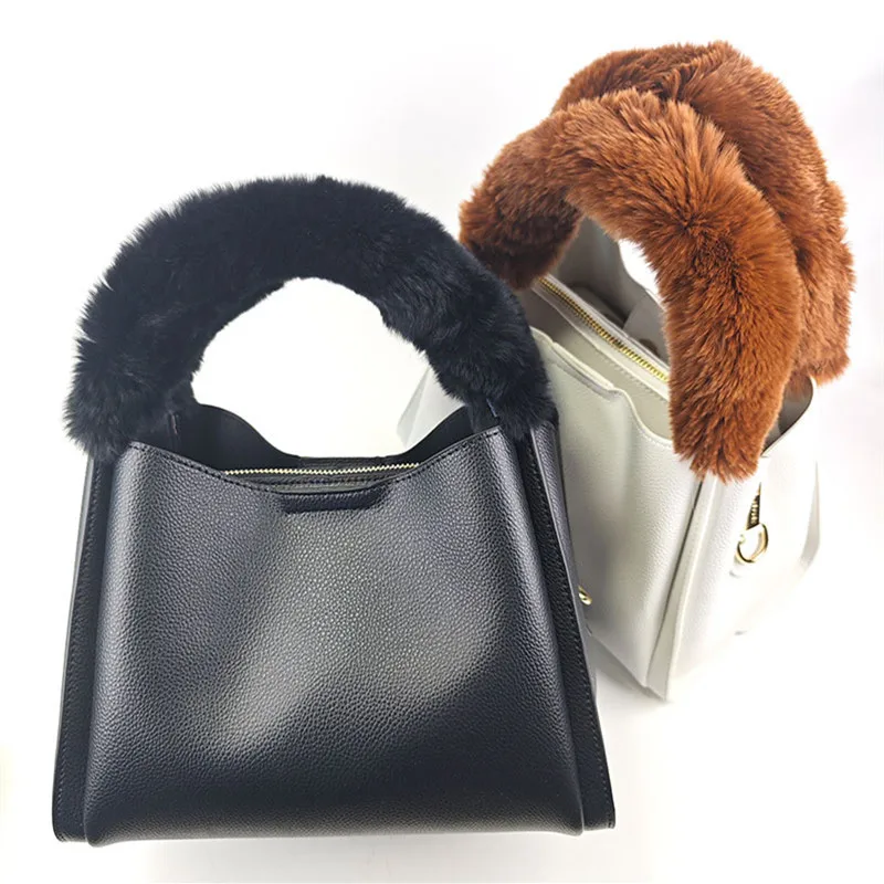 

2026 Trendy Designer Rabbit Fur Plush Handle Bucket Bag Female Handbags Sac A Main Bolsa Feminina Soft Leather Women's Handbag