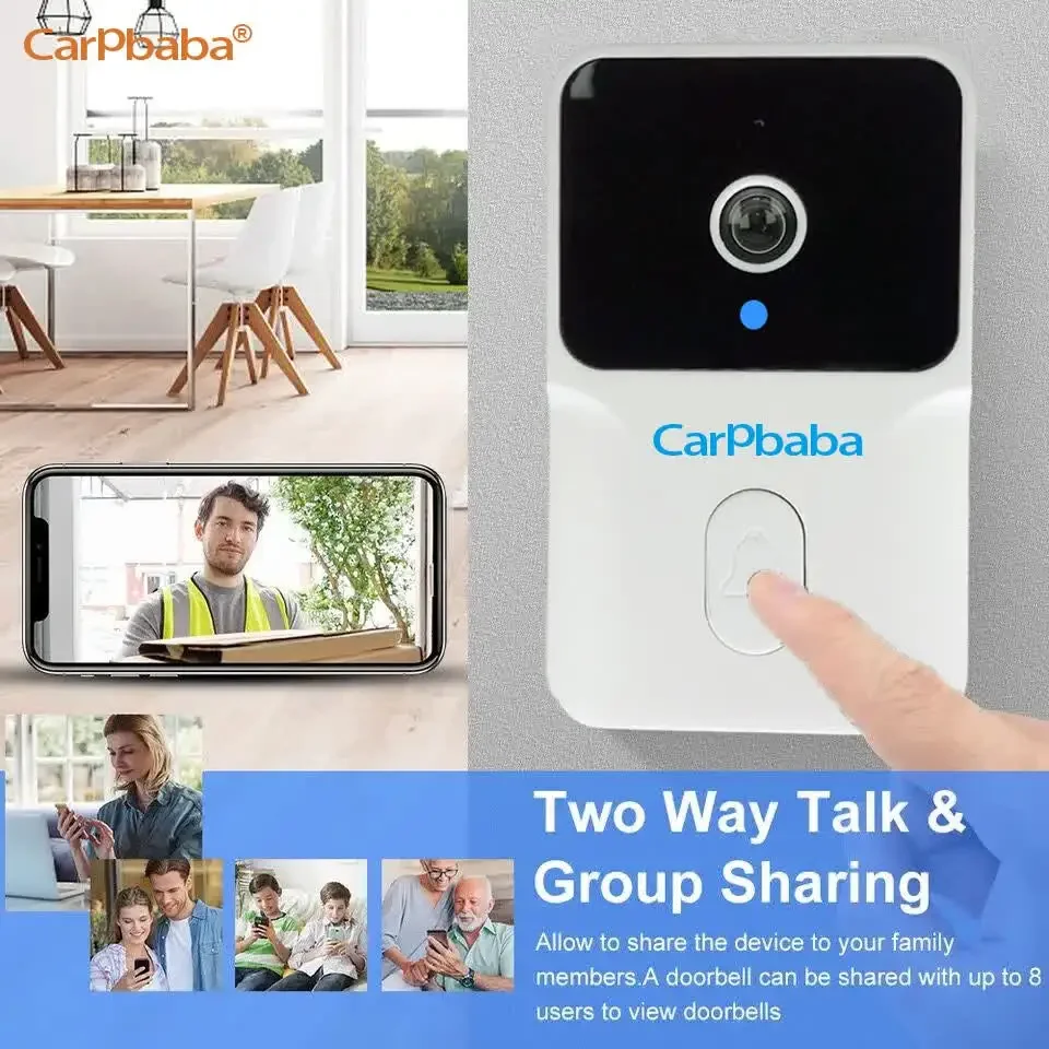 Carpbaba M8 WiFi Video Doorbell Wireless Camera PIR Motion Detection Alarm Security Smart Home Door Bell Intercom for Home