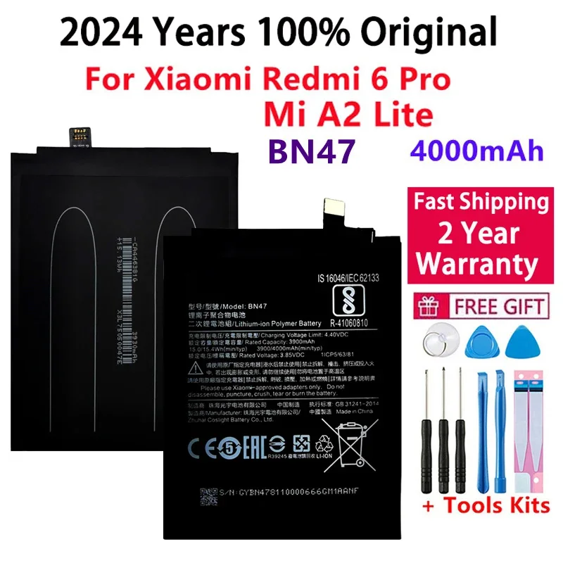 

High Quality Phone Replacement Batteries,100% Original,BN47, 4000mAh,For Xiaomi Redmi 6 Pro,Mi A2 Lite,Fast Shipping,2024 Years