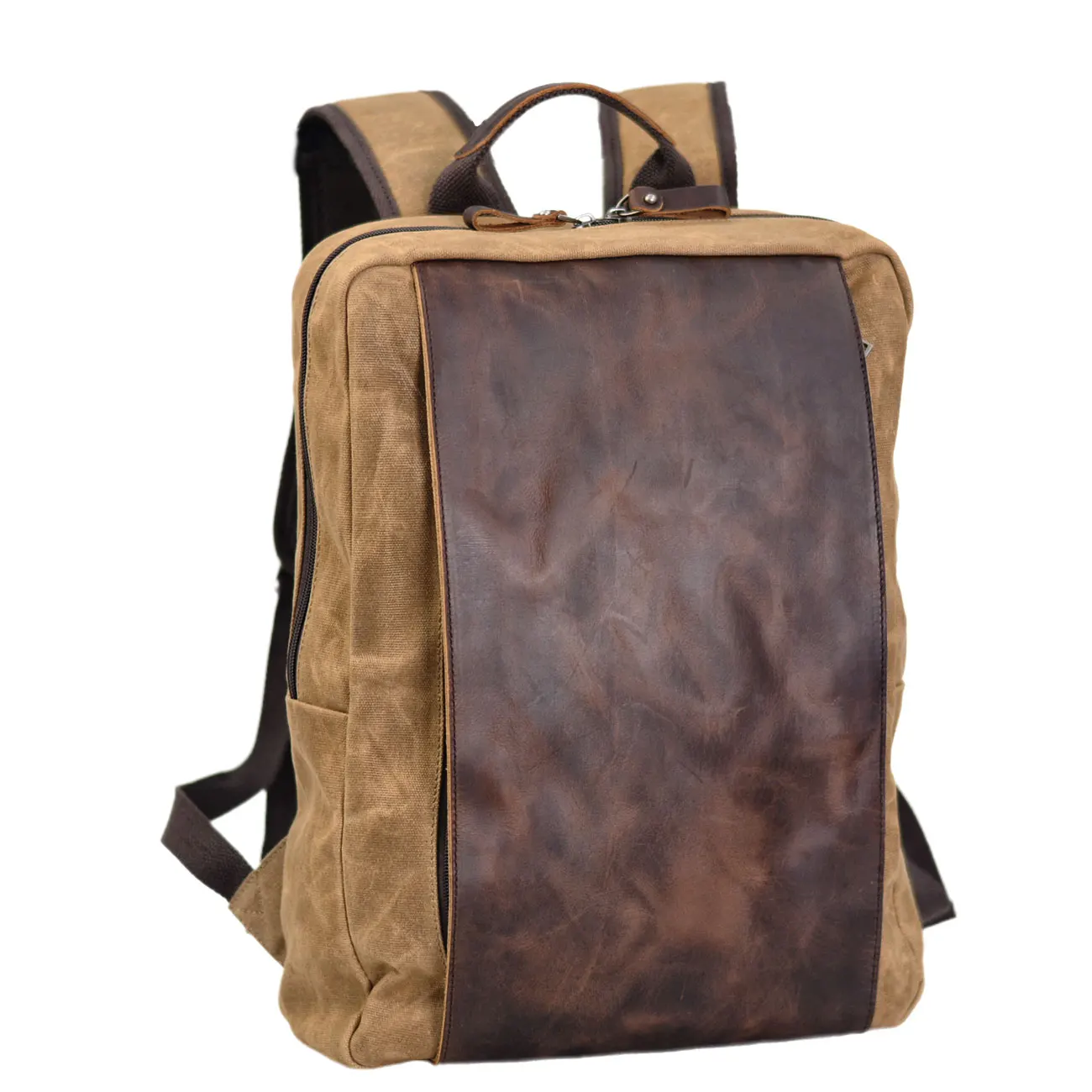 Vintage Outdoor Hiking Canvas Backpack Batik Canvas Cowhide Splash Waterproof Riding Computer Bag