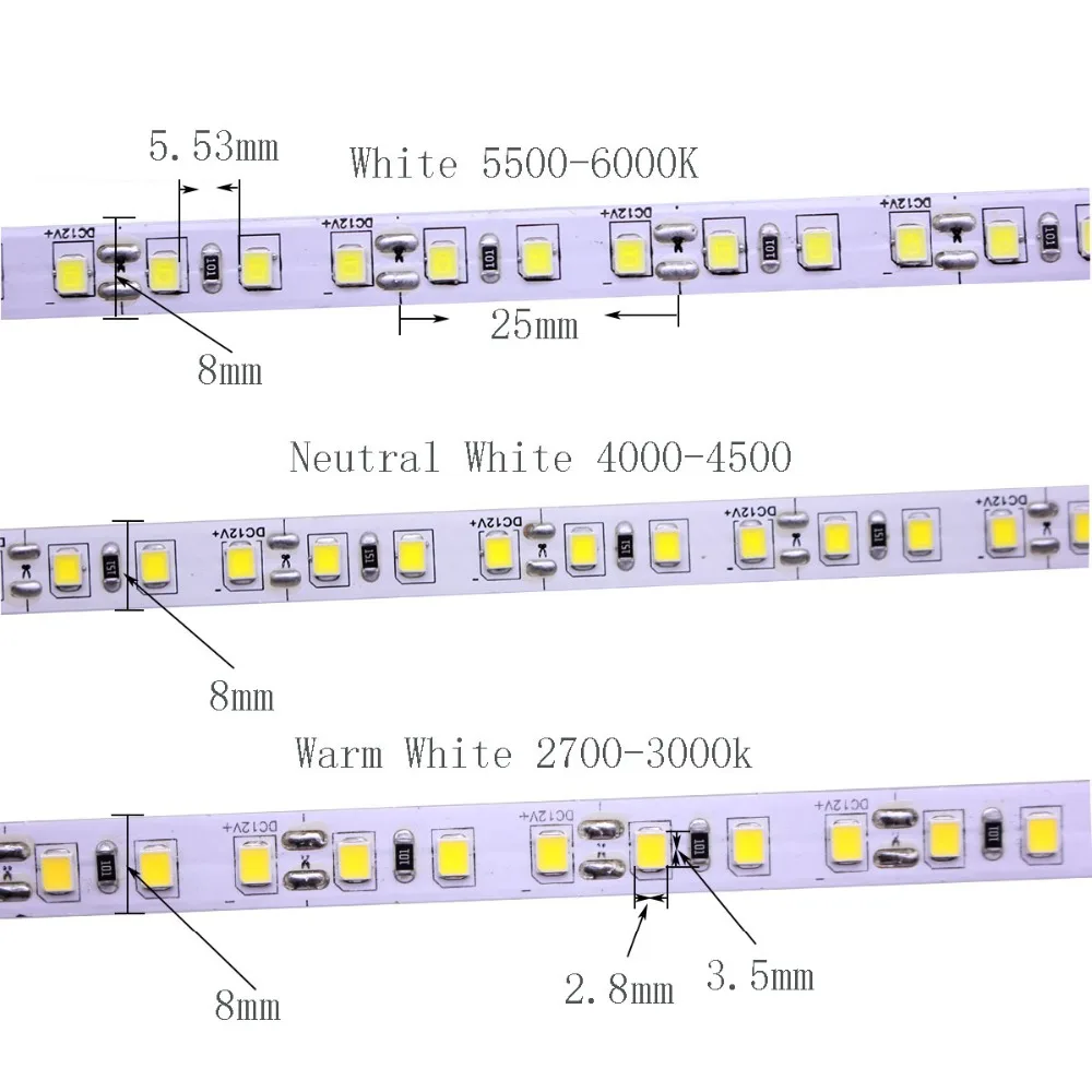 

5 в 12 В 24 в 5 м 2835 Светодиодная лента освещения 120 светодиодов/м 600 светодиодов/5 м 4000K естественный белый теплый белый гибкий не водонепроницаемый ip20 ip65