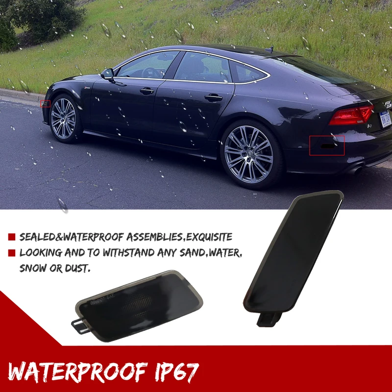 Smoked Lens Front & Rear Side Marker Light Cover Housings For 2012-2018 Audi A7/S7/RS7 (Type 4G8) Side Fender Lights, No Bulb