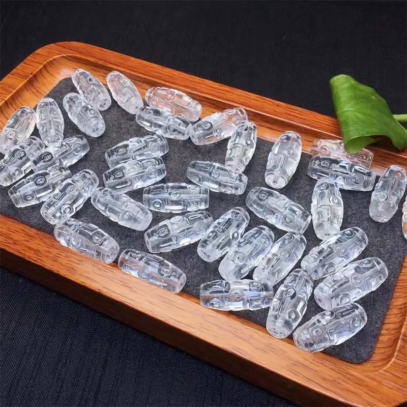 5PCS Natural Clear Quartz Dzi Bead Carving Jewelry For Pendant Earring Bracelet Reiki Healing Stone DIY Accessories 9x12mm