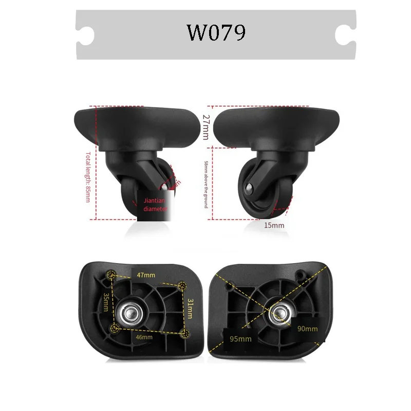 For W079 Durable Trolley Suitcase Replacement Wheels Luggage Spinner Wheel Repair Parts with Smooth Rolling Bearing