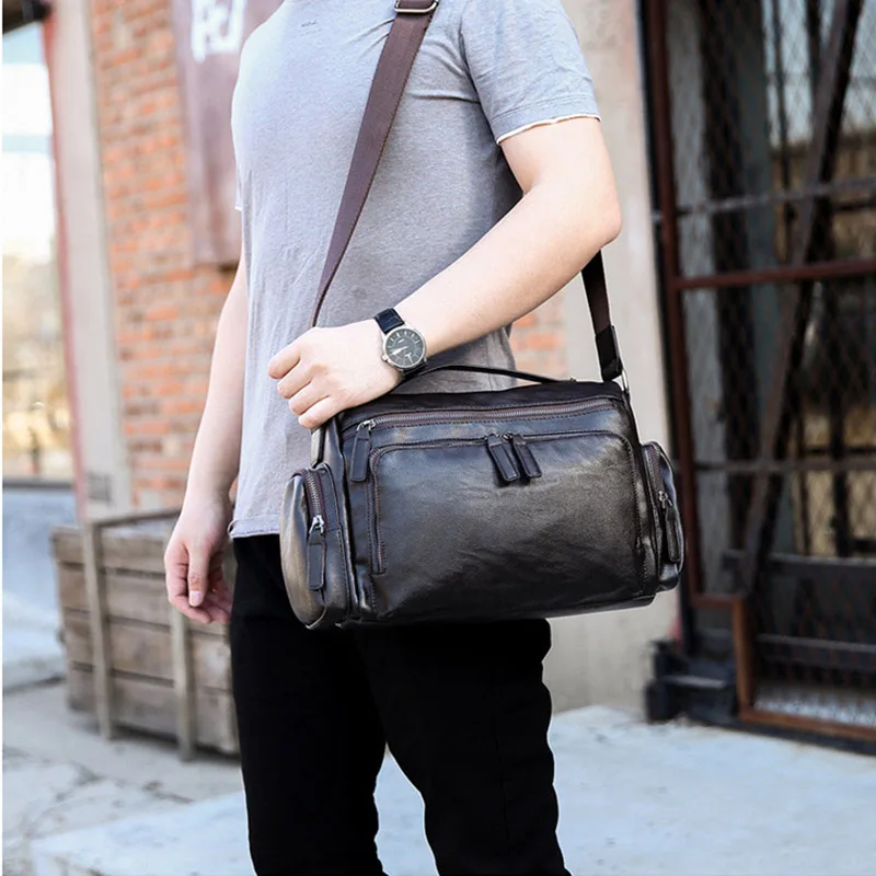 2022 New Briefcase Business Men shoulder bag leisure Men\'s bag Retro Leather shoulder bag crossbody bags men black brown