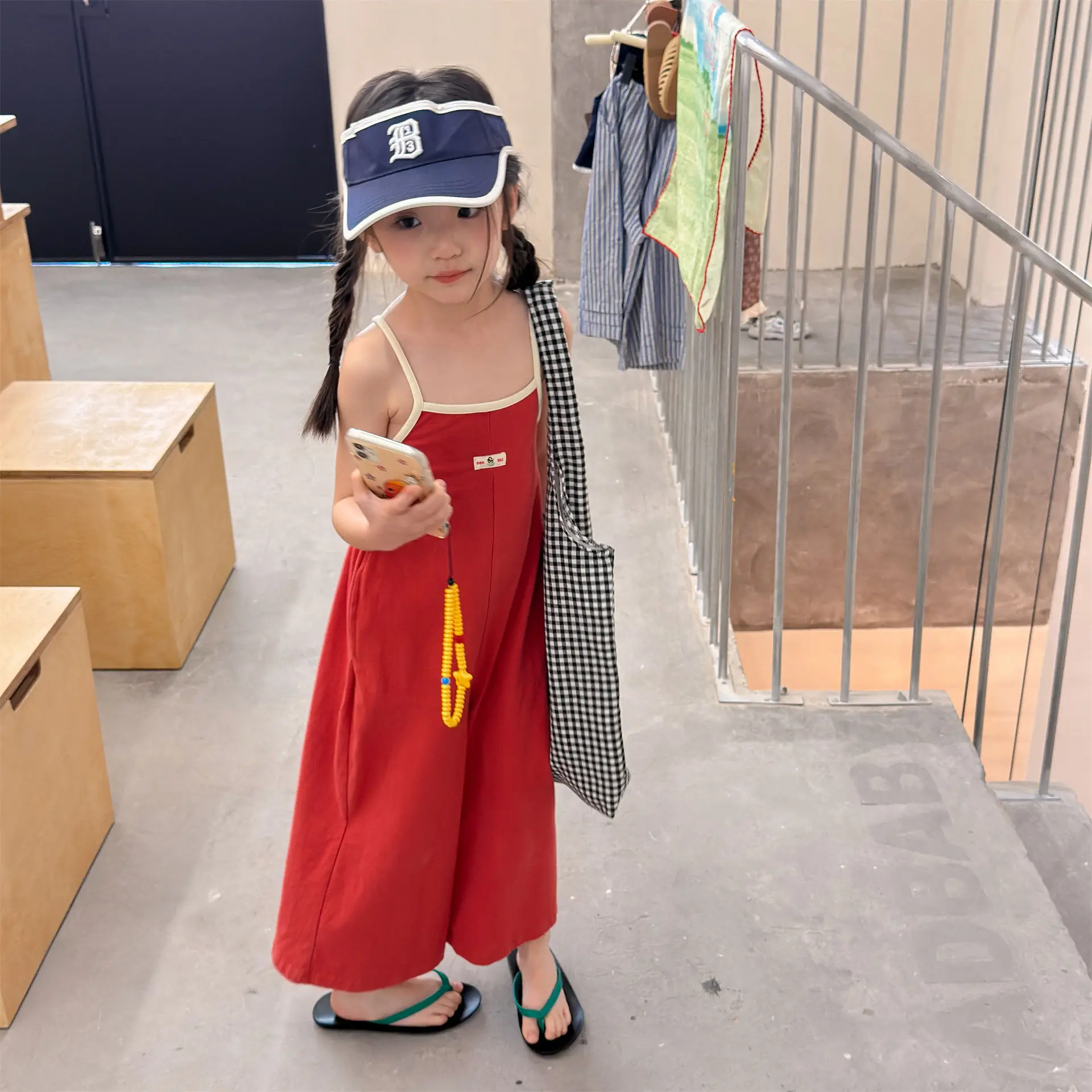 2026 Summer New Girls Sling Jumpsuit Cotton Children Loose Overalls Fashion Kids Casual Wide Leg Pants Toddler Clothes