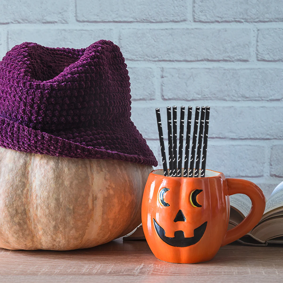 

50pcs Halloween Themed Drinking Paper Straws For Party Decor Ghost Festival Supplies Novelty Cartoon Straws Disposable Kitchen