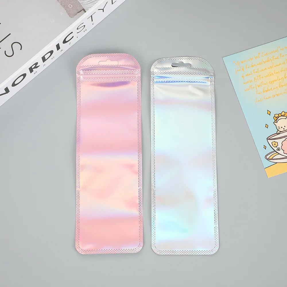 50 قطعة أكياس التعبئة والتغليف المجسم الطويلة زيبلوك الليزر ختم الحقيبة للحزب مسمار رمش لصالح تخزين المواد الغذائية عرض المجوهرات العرض #2