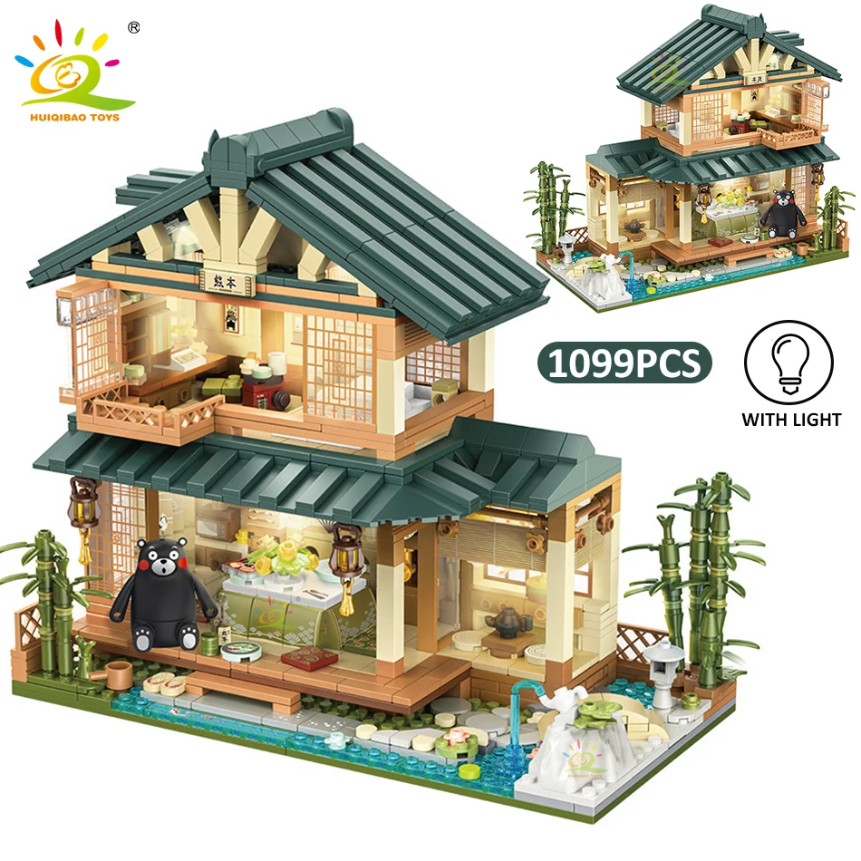 HUIQIBAO 1099PCS City Japanese Street View House Tatami Room Model Building Blocks DIY Architecture Bricks Toys for Children