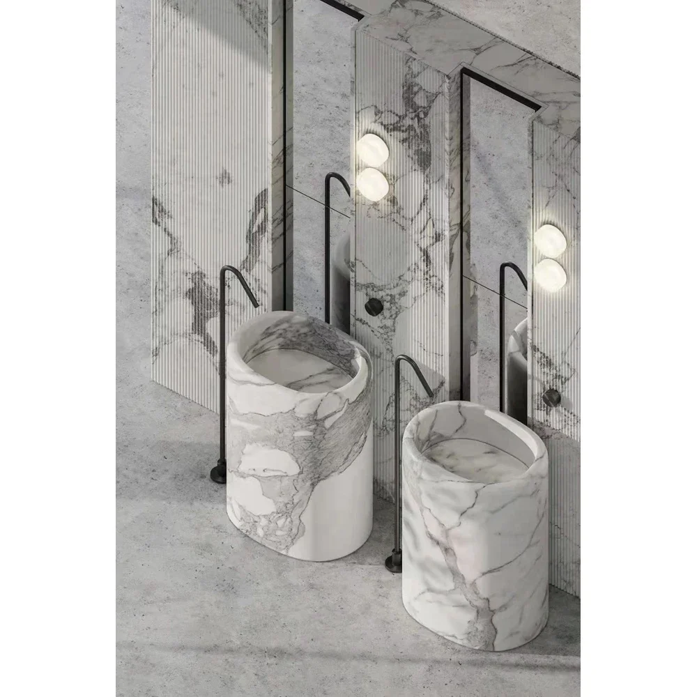 

YYHC-Luxury white marble pedestal basin pedestal stone sink standing wash basin