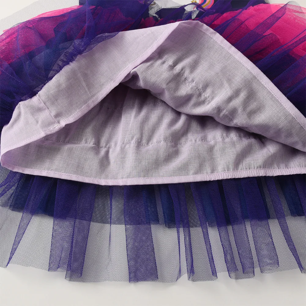 VIKITA Mädchen-Einhorn-Prinzessinnenkleid mit Flatterärmeln, Sommerkleid in Marineblau, für Kinder, Farbverlauf, gestuft, glitzernd, für Hochzeit, Party, elegantes, mehrlagiges Kleid – Detail 5