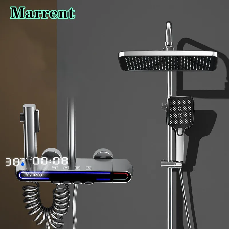 Piano Digital Shower Set Marrent Brass Bathroom Fixture Rainfall Shower Head Hot Cold Bathroom Faucet Thermostatic Shower System