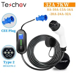 테쉬브 32A 7.2KW 타입2 EV 충전기 휴대용 타입1 J1772 /GB/T 전기차 충전기 EVSE 충전 케이블