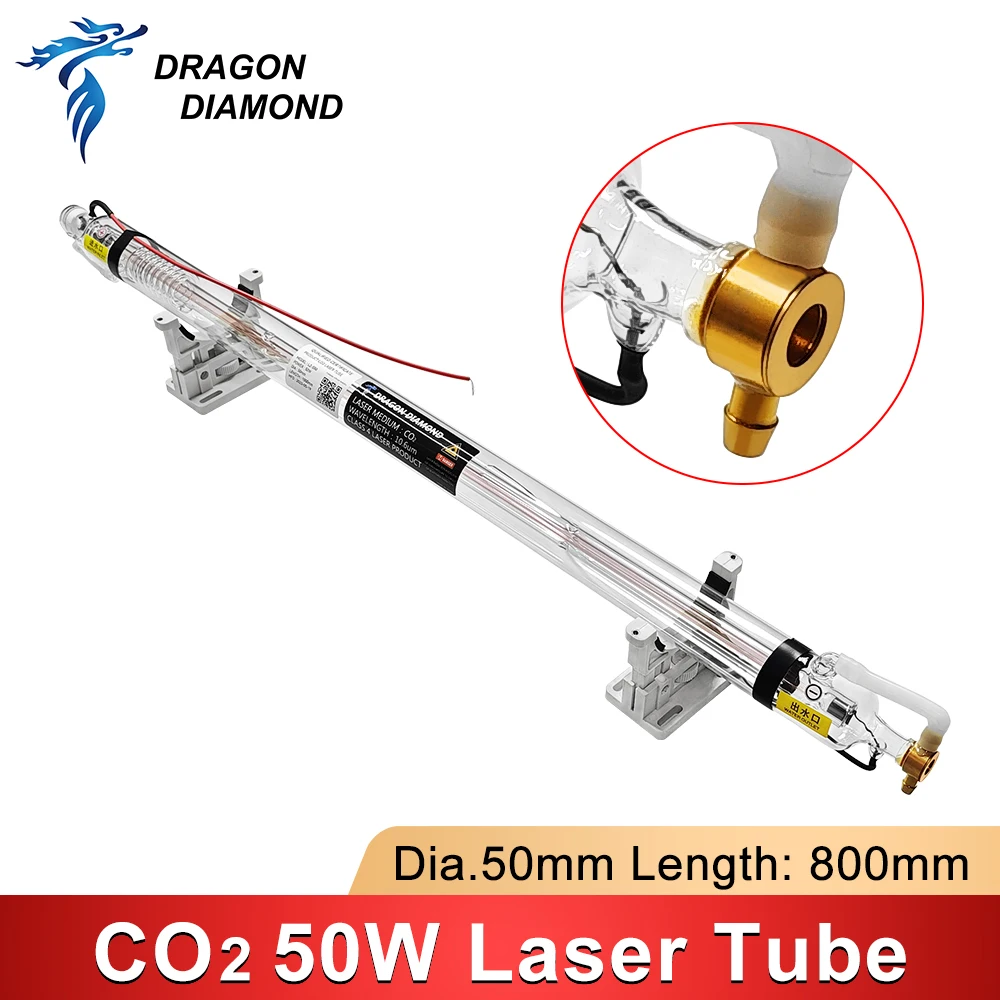 Lampa laserowa CO2 50W, metalowa głowica, średnica 50mm, długość 800mm, do grawerowania i cięcia laserem CO2.