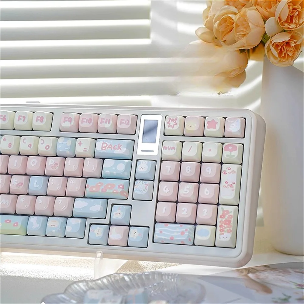 

Симпатичные розовые колпачки для клавиш PBT Cloud для механической клавиатуры, профиля MOC, сублимации, для раскладки 68/75/87/98/108