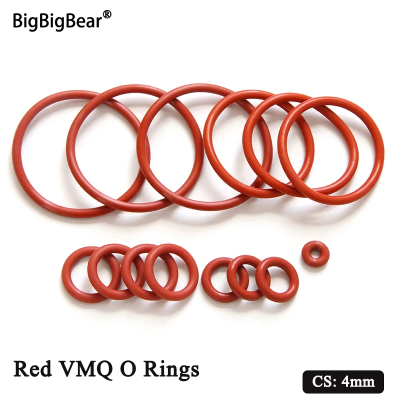 

10/50Pcs Red CS 4mm VMQ O Ring Gaskets OD 12~155mm Food Grade Waterproof Washer Round O Shape Rubber Silicone Ring