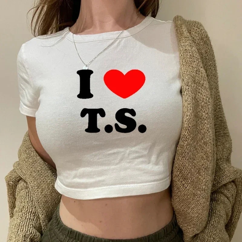 Camisetas recortadas أنا أحب T S para mujercamiseta de manga corta a la moda de verano ropa Y2k camiseta Harajuku para beb