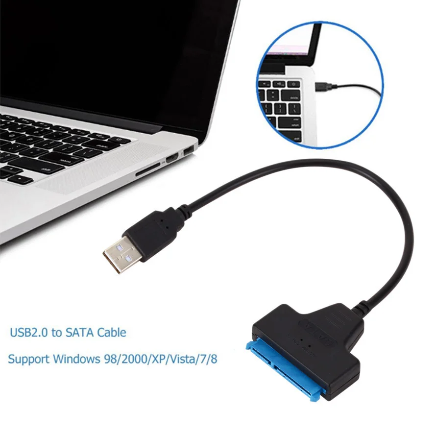 USB 2.0 do SATA 22pin Adapter do kabla konwerter linii HDD SSD podłącz przewód do 2,5-calowych dysków twardych do dysku twardego