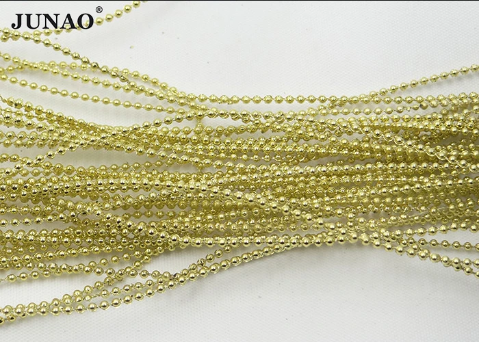 JUNAO 200 Yard 1.5mm Black Color Pearl Beads Chain Trim Round Pearls String Strass Applique For Wedding Party Decoration