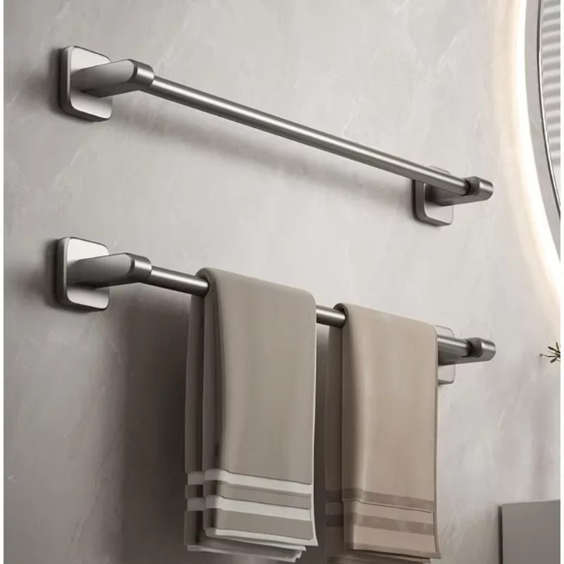 Bathroom Towel Rack Punch Free Black White Grey Bath Towel Rack Self-Adhesive Towel Bar Bathroom Kitchen Hardware Accessories