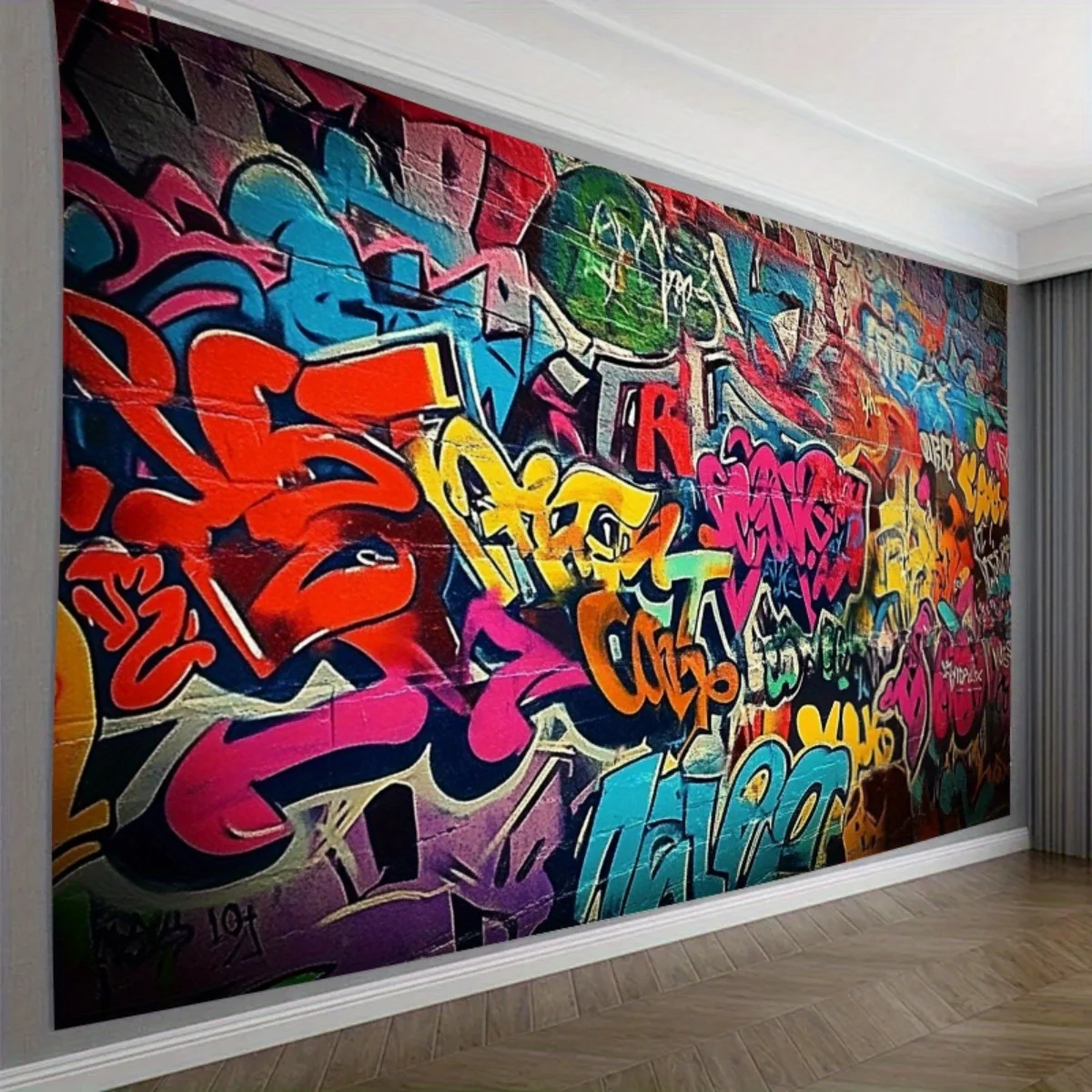 

2D planar drawing, single piece 2D planar hip-hop rock graffiti party oversized background fabric, party banner