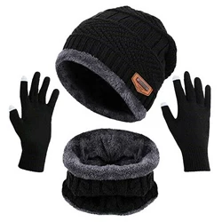 Winter Beanie Hat Scarf Touch Screen Gloves Knit Slouchy Beanie Hat Neck Warmer Screen-Touch Texting Gloves for Snow Cold