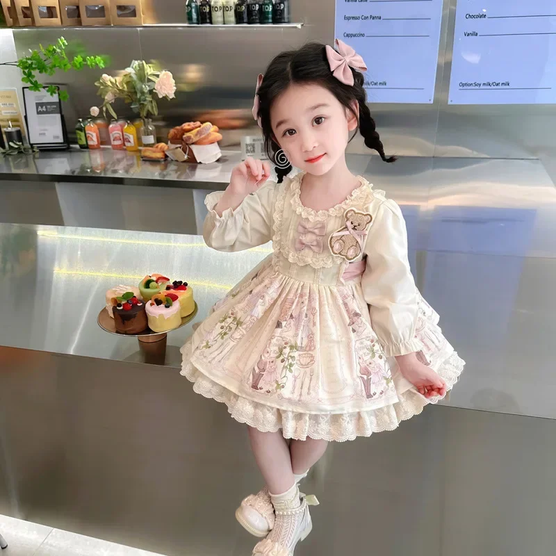 

Kids Dress for Girls Baby Autumn Winter Lolita kawaii Court Wedding Dress Girl Ball Gown Floral Birthday Princess Party Vestidos