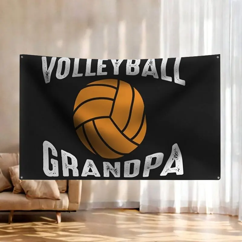 Volleyball Grandpa Banner Flag Gift for Dad Sports Decor Tapestry Father Day Celebration Man Cave Gift With 4 Rings